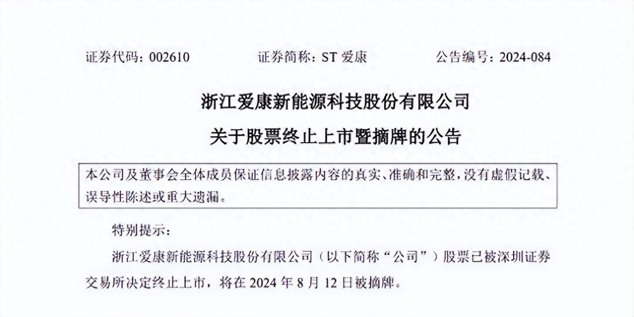 8月12日ST爱康股票被摘牌，昔日光伏配件第一股退市